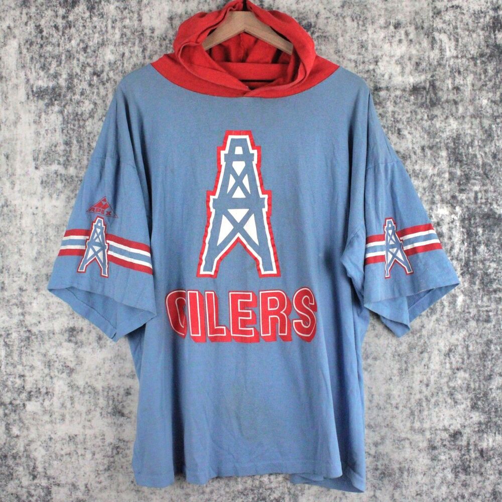 Vintage 90s Houston Oilers Apex One Hooded T Shirt XL Made In USA NFL Classic